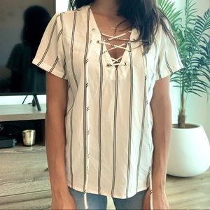 Storee striped criss-cross tie blouse